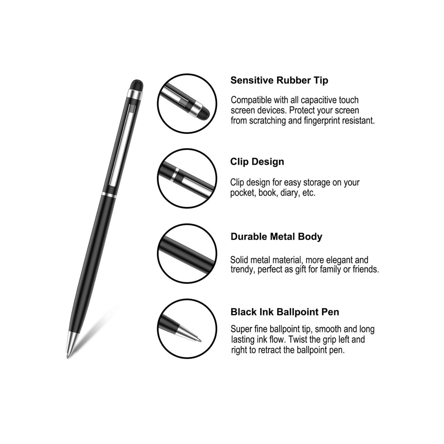 Stylus Pen For iPhone Touch Screens Tablets For Samsung For Huawei and Black Ink Ballpoint Pens 2 in 1 Stylists Pens For IPad