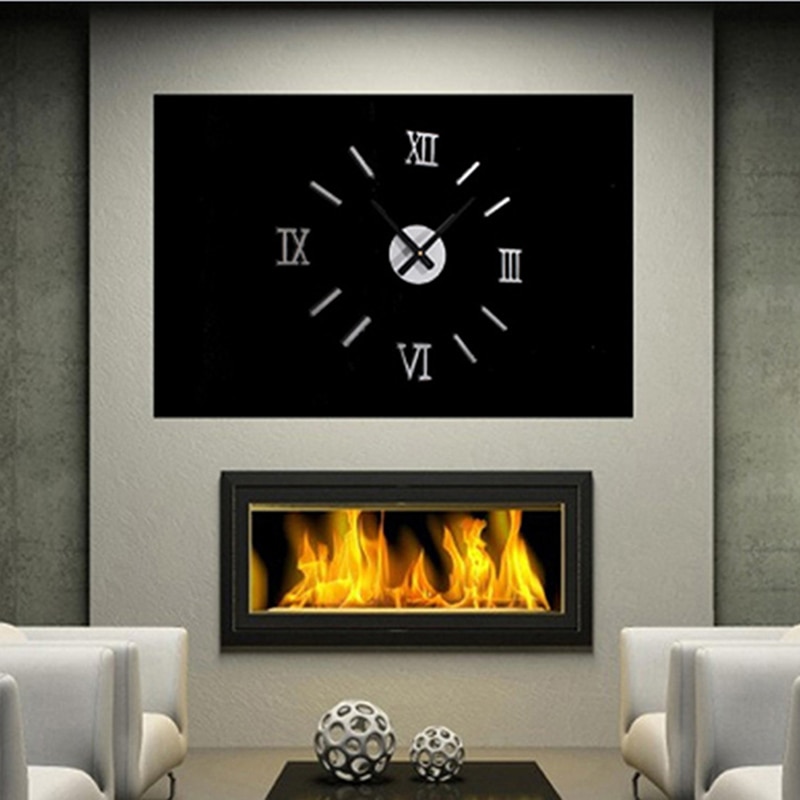 Roman Numerals Frameless Large Acrylic Mirror Surface 3D DIY Wall Clock Home Office School Wall Decor Clock Stickers