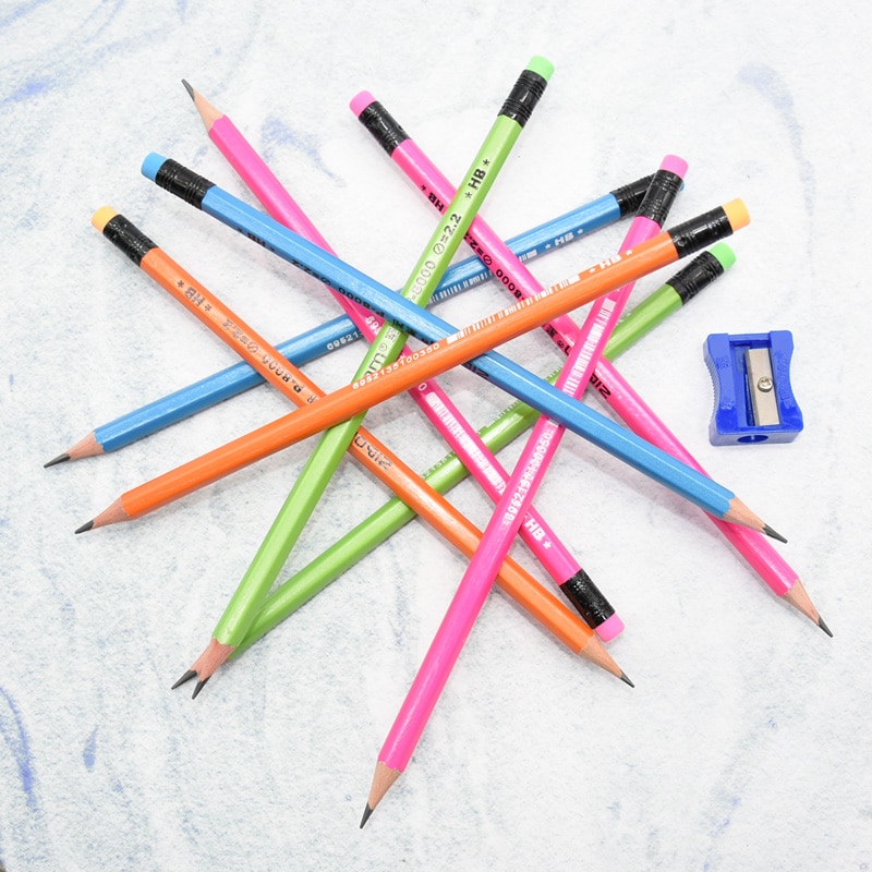 12 pieces / box level softened wooden pencil environmental protection HB pencil eraser learning stationery