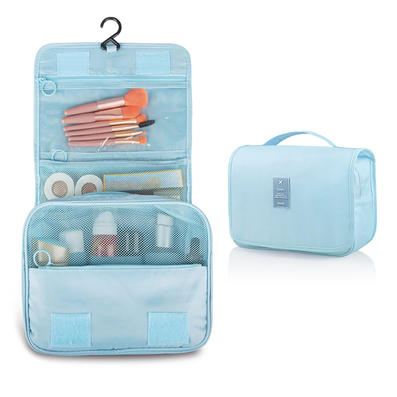 Bolsa de aseo portátil con gancho colgante para mujer, estuche de maquillaje, almacenamiento de baño, impermeable, bolsa de cosméticos de viaje de gran capacidad