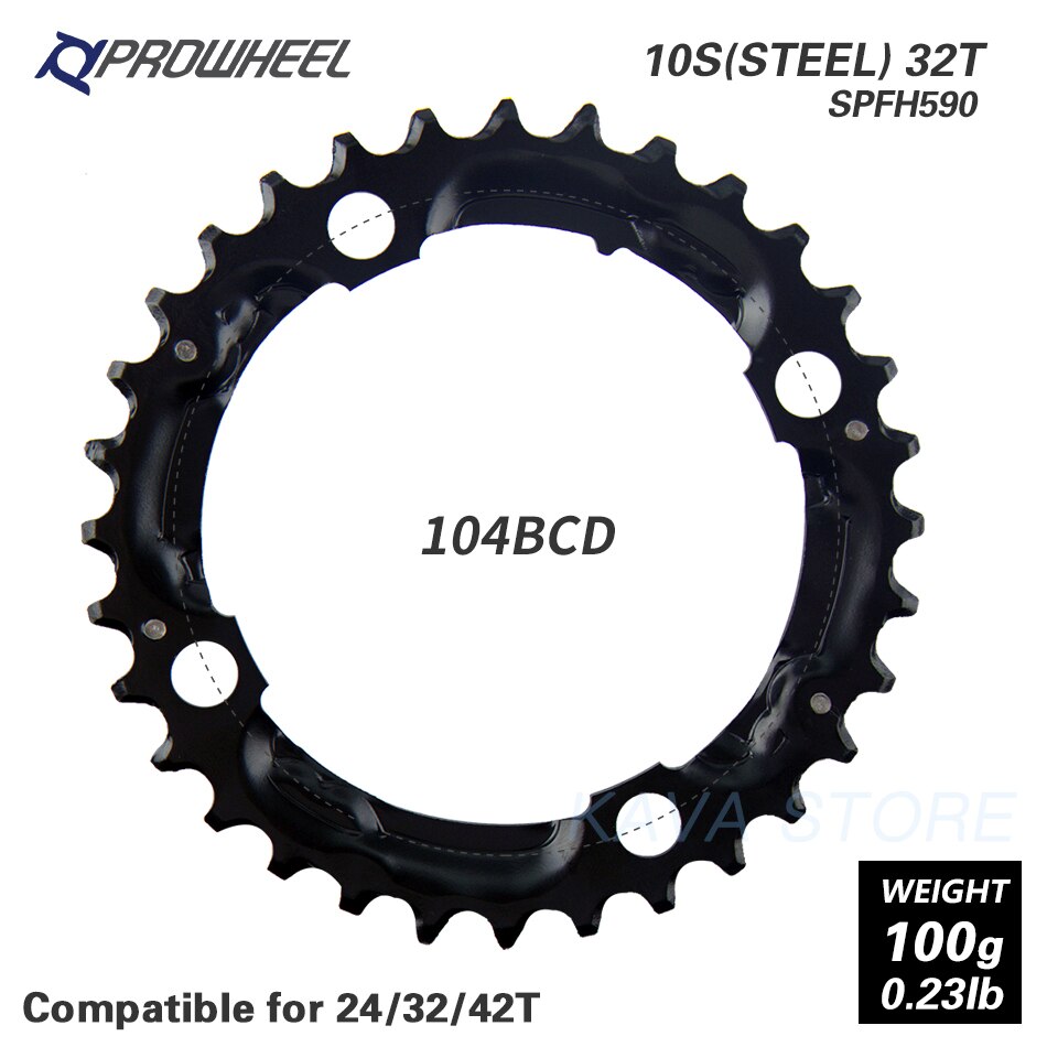 PROWHEEL Round Chainring 64/96/104BCD Mountain Bike Chainwheel 22/24/30/32/40/42/44T Crankset steel al Alloy Tooth plate Parts: 10S 32T SPFH590
