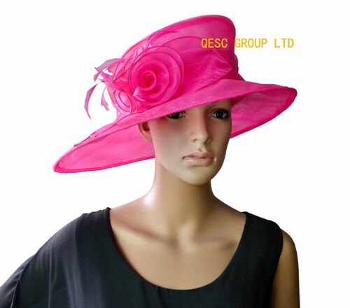 Atacado novo branco preto aba larga organza chapéus chapéu chapéu da igreja para kentucky derby, casamento chapéu feminino, corridas. frete grátis.: fuchsia