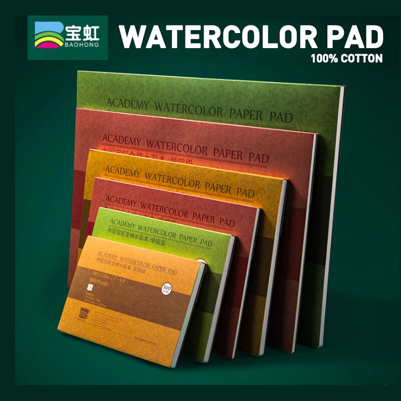 Watercolor Pad Paper, 100% Cotton 20 Sheets, 140lb/300gsm, 32K 16K 12K Glue Bound, Acid-Free, Art Sketchbook Wet &amp; Dry
