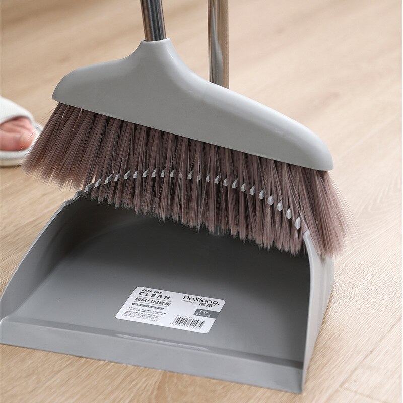 Five row wool windproof broom dustpan set household commercial cleaning soft wool plastic stainless steel broom dustpan set