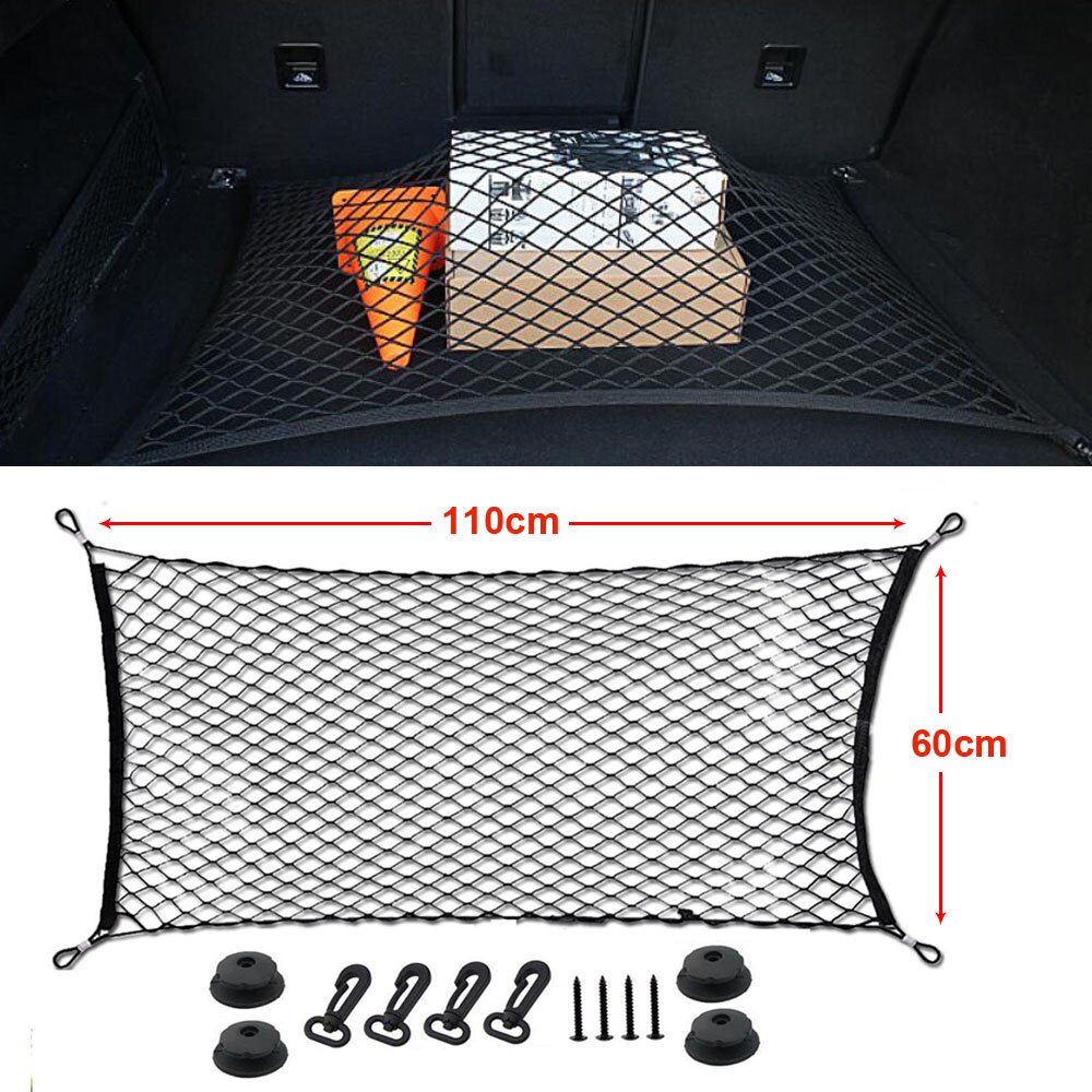 Universele Auto Kofferbak Boot Organizer Pocket Cargo Auto Netto Mesh Elastische Bagage Opslag W/4 Haken: 110X60
