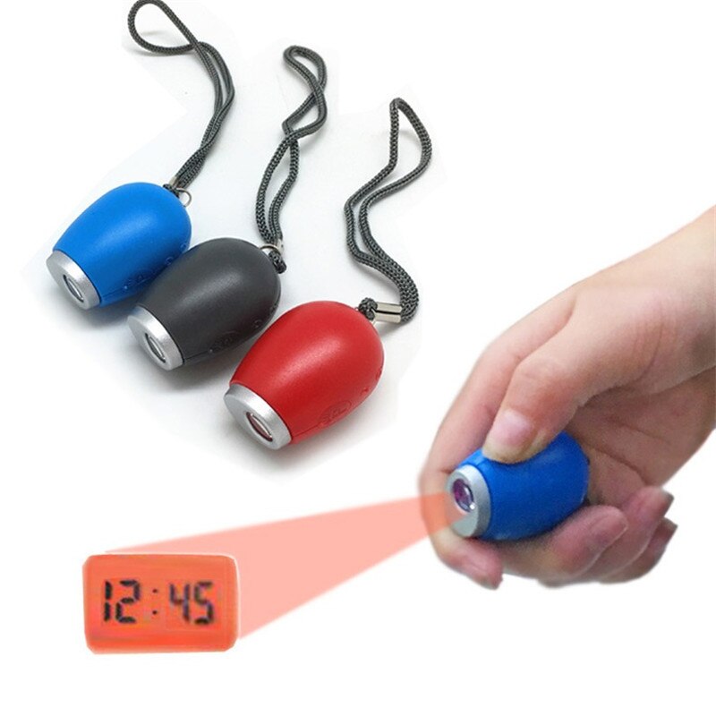 Nyckelring led skrivbordsklockor mini portabel projektion digital display elektronisk klocka lanyard ficklampa nattlampa väggtimer