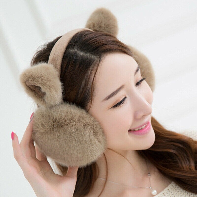 Solid Earlap Faux Fur Winter Warmer Big Earmuffs Thicken Plush Fluffy Ear Muffs: khaki