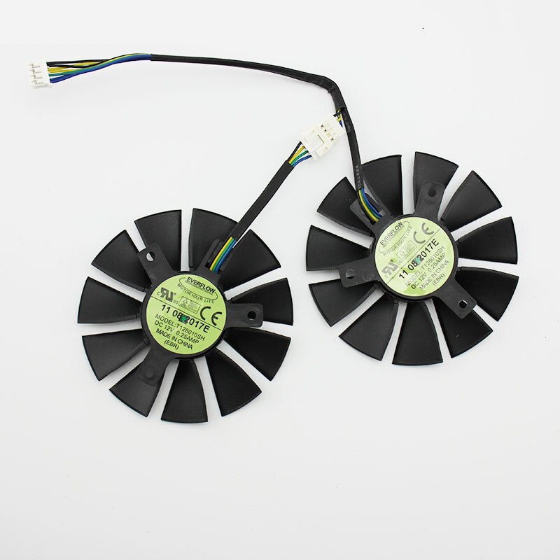 2 kpl  t128010sh fd7010 h 12s 75mm 4 pin gtx 960 gpu tuuletin asus strix gtx 1060 1050 gtx 960 gtx 950 gtx 750ti r9 370 näytönohjaimen tuuletin: T128010sh