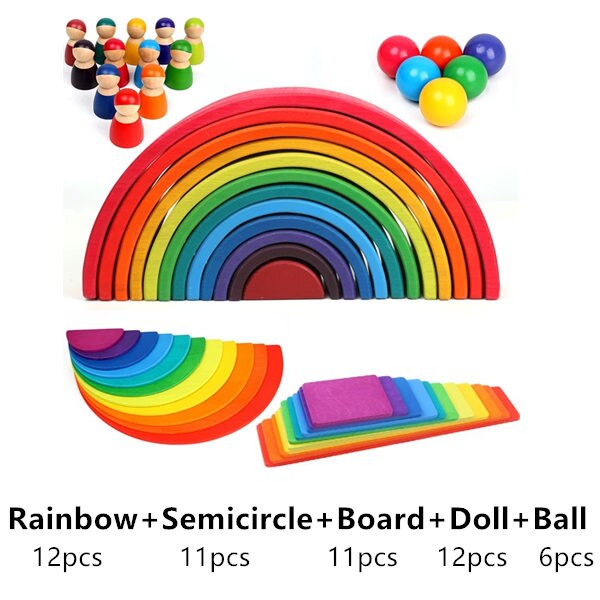 Dropshipping Grande Arcobaleno Blocchi/Semicerchio Blocchi Regalo Del Bambino Pegdolls Geometrica Giocattoli In Legno Per Bambini Istruzione