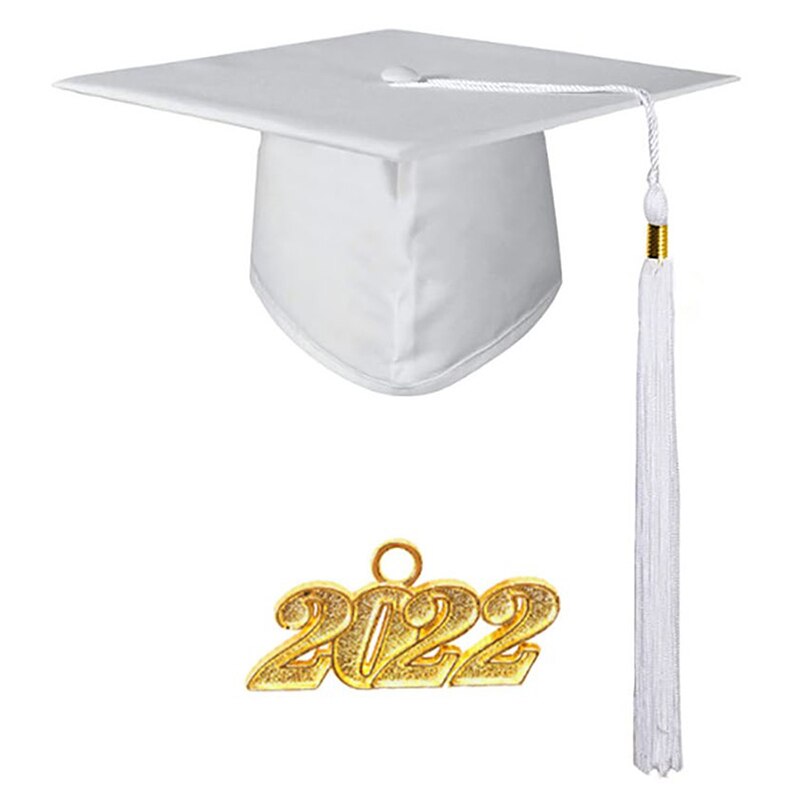 2022 Adult Bachelor Graduation Cap Unisex Decorative Polyester Adult Graduation Tassel Cap for Bachelor: white
