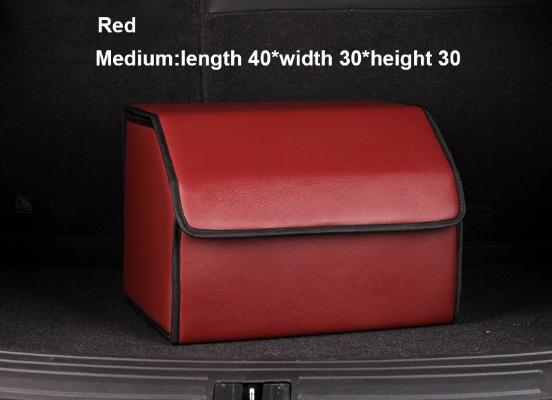 Bil opbevaringsboks vandtæt læder bagagerum opbevaringsboks, avanceret luksus opbevaringsboks til bildele, sammenklappelig og aftagelig opbevaring: Medium rød
