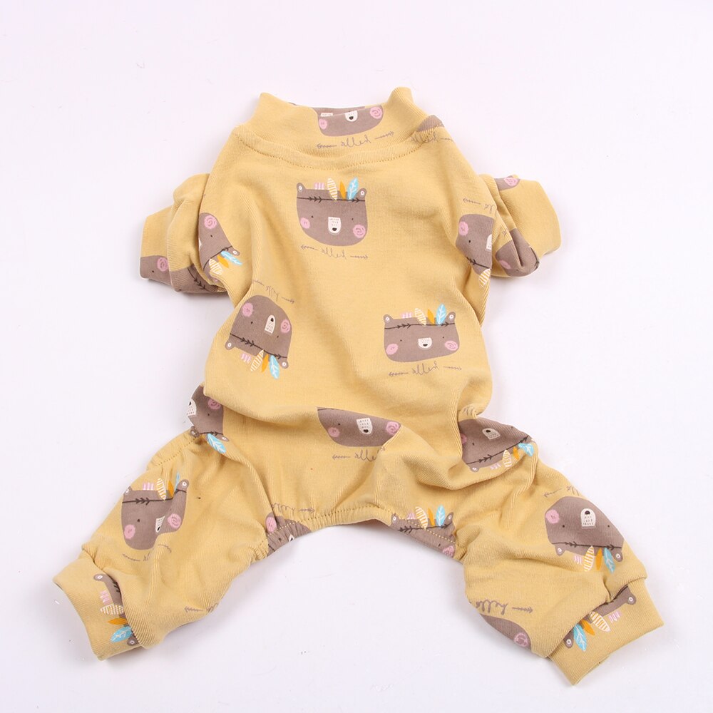 Soft Dog Cat Pajamas Jumpsuit Cartoon Cat Puppy Sleepwear Nightshirt Home Apparel 5 Sizes 6 Colours: Bear Yellow / S