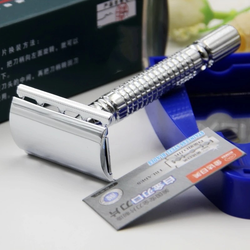 Juego de afeitadora de pelo y barba de doble filo, afeitadora de barba clásica tradicional para hombre, maquinilla de afeitar de seguridad para accesorios de estilismo de peluquero