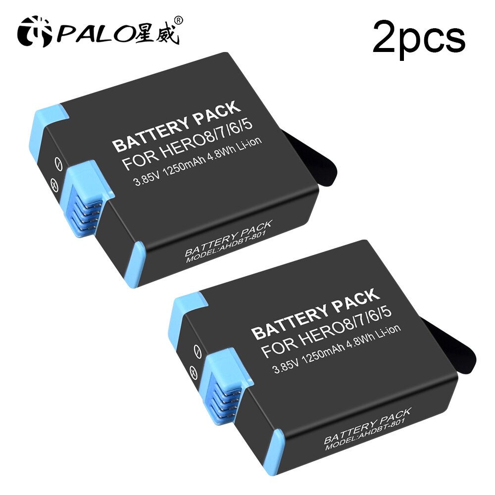 Palo 100%  original til gopro hero 7 hero 6 hero 5 batteri til go pro hero 7 6 hero 5 gopro hero 8 sort afkode kamera batteri: 2 stk batteri