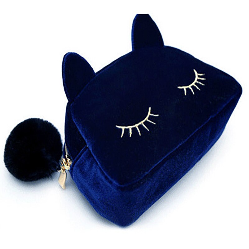 Kat Cosmetische Bag Velour Make Up Case Reizen Toilettas Opbergtas Hairball Rits Make Organizer Vrouwen Cosmetica Benodigdheden