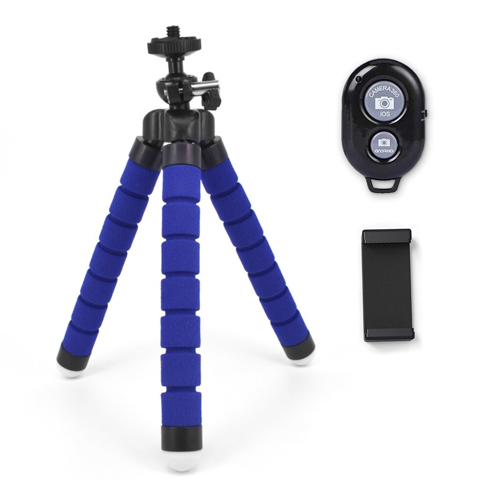 Flexible Mini Tripod KOMERY Smartphone Tripod For Phone Clip Camera Holder Selfie Stick Bluetooth Remote Shutter Release: Blue Tripod Kit