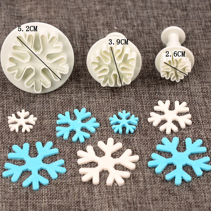 3 Stks/set Sneeuwvlok Fondant Cake Decorating Plunger Sugarcraft Cutter Mold Gereedschap Kerst Cake Decorating Gereedschap: A