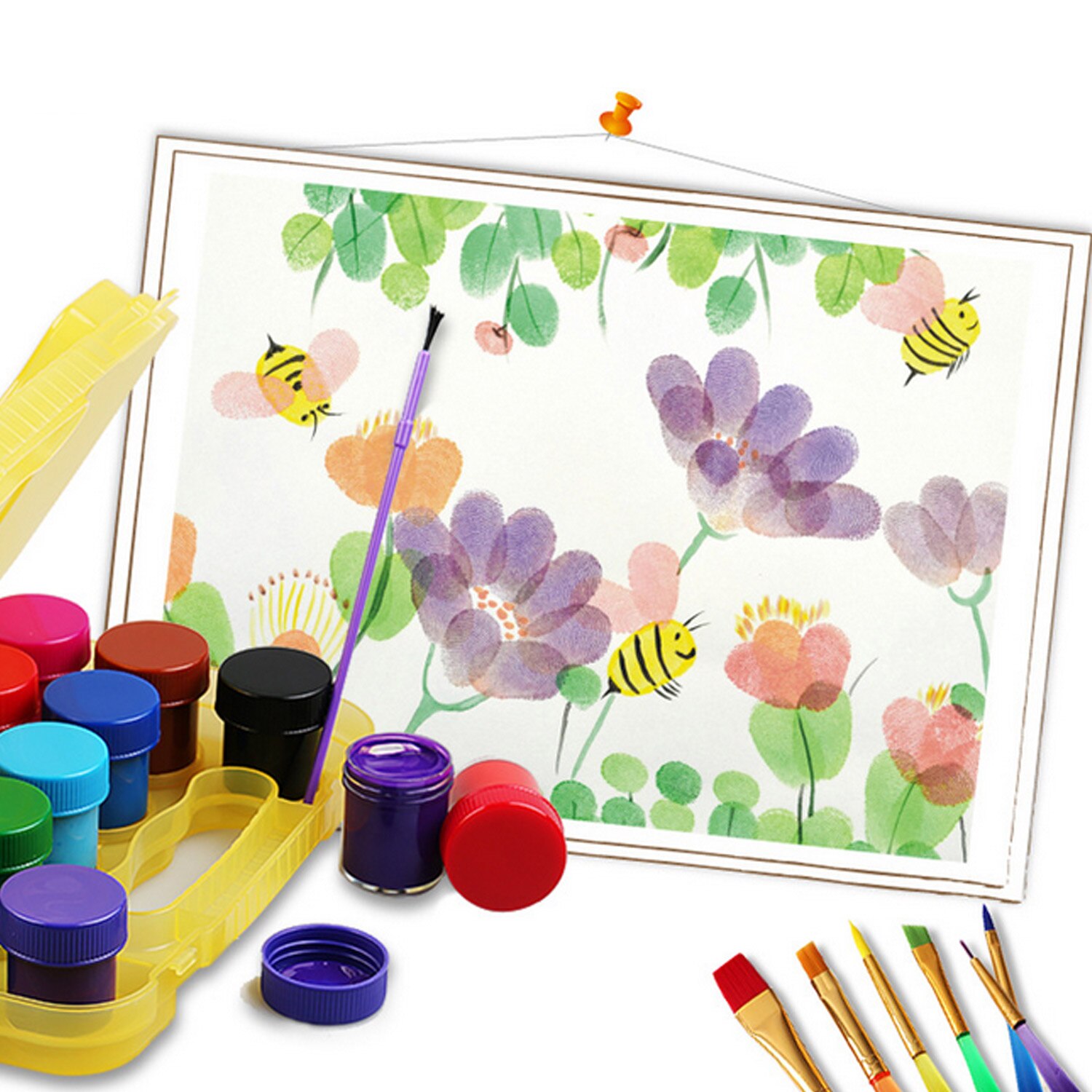 Washable Finger Paint Set with 12 Bright Colors Paint and 6 Brushes for Children Kids Toddlers DIY Crafts Painting