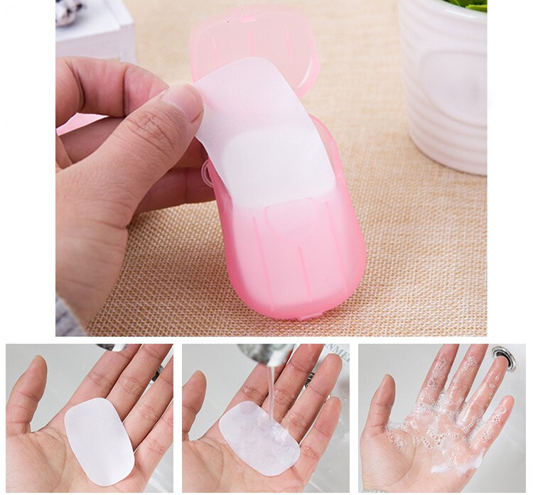 Papel de jabón portátil para lavado de manos, miniherramienta de jabón multifuncional en lonchas, desechable en caja
