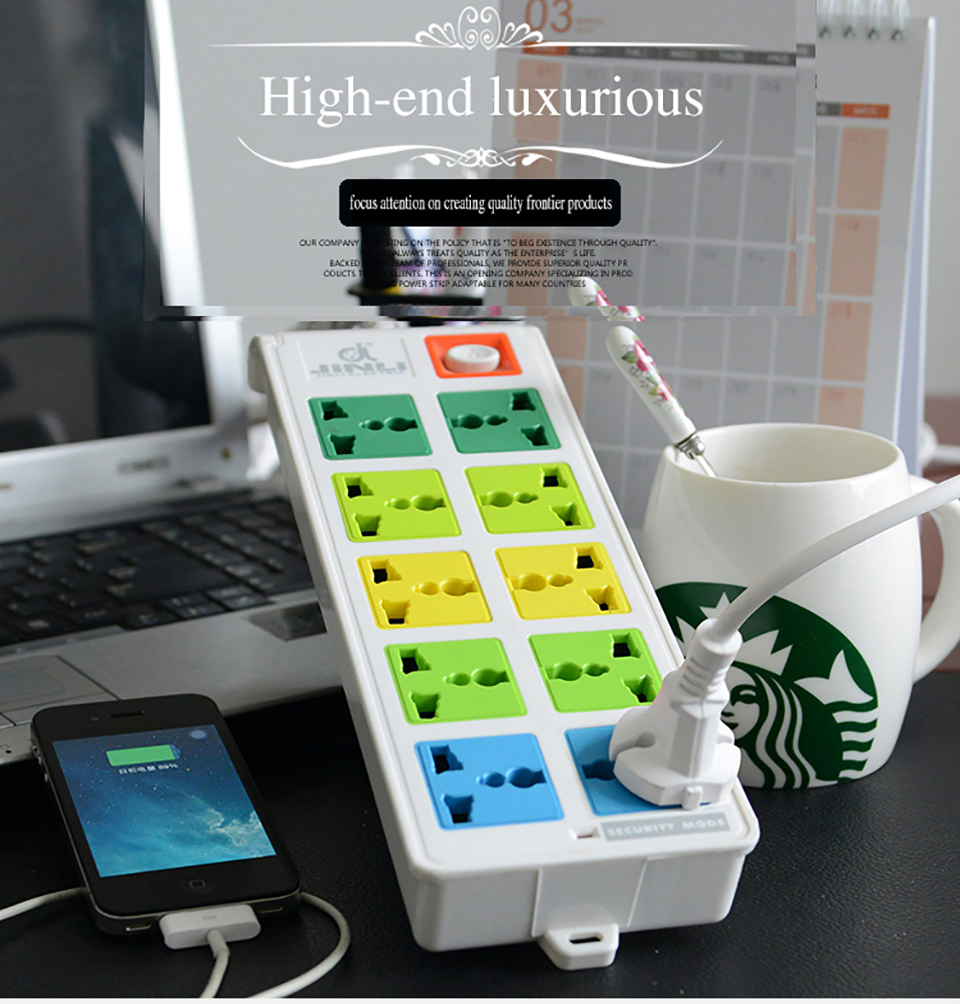 3m extension cable 2500W AU EU US 10 Outlet switch socket with Lightning protection