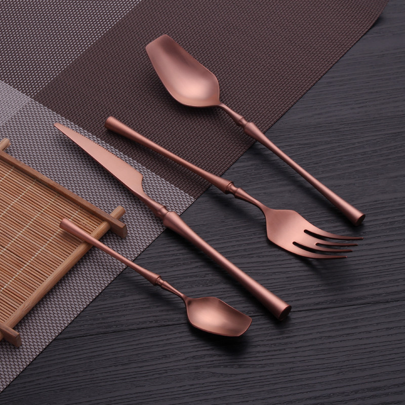 Rose Gold Tableware Forks Spoons Knives Dinnerware Set Stainless Steel Western Cutlery Set Silver Kitchen Utensils Dropshopping