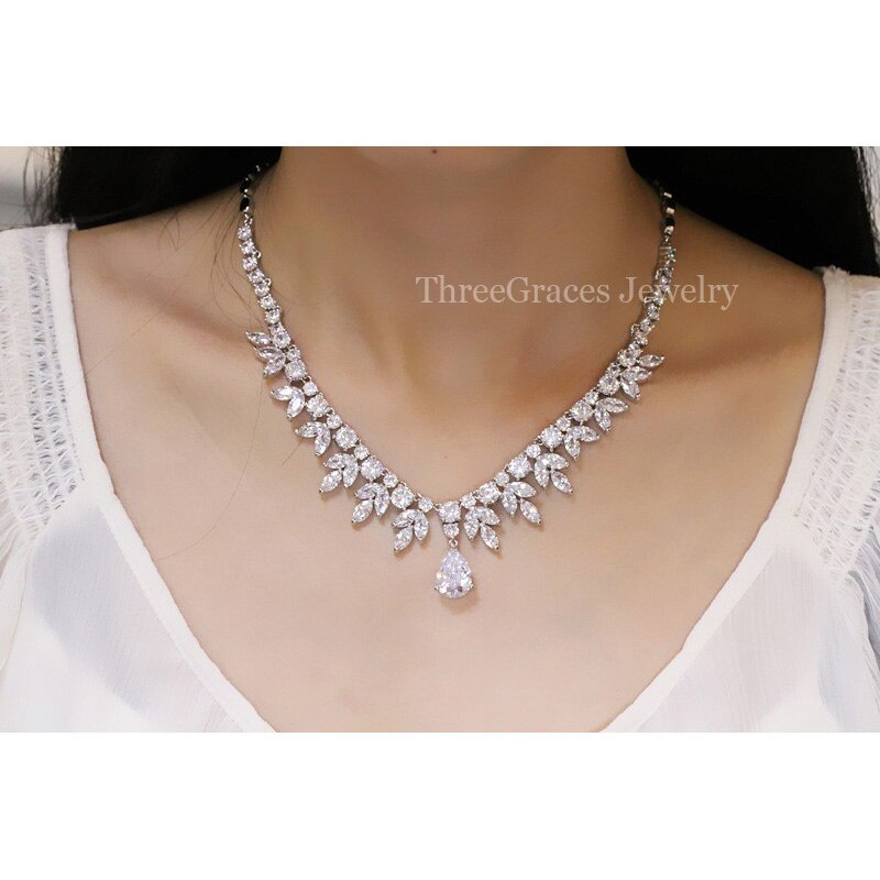 ThreeGraces – accessoires de mariée américaine de supérieure, ensemble collier et boucles d&#39;oreilles en pierre CZ, bijoux pour mariées JS003