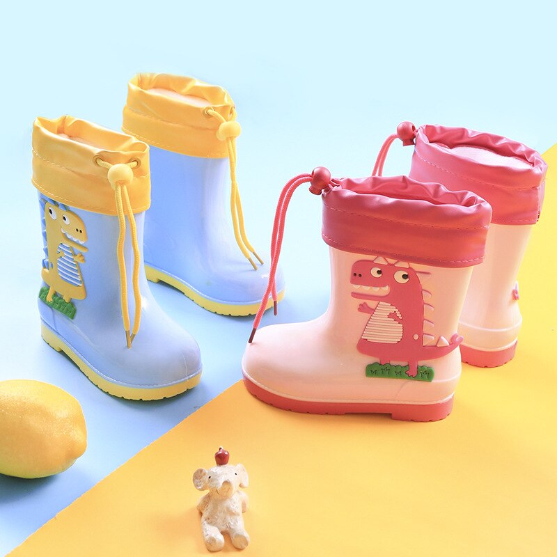Rain Boots Kids Winter Girl Cute 3d Dinosaur Children's Boys Boots Plush Warm Ankle Pvc Waterproof Baby Water Shoes Rainboots