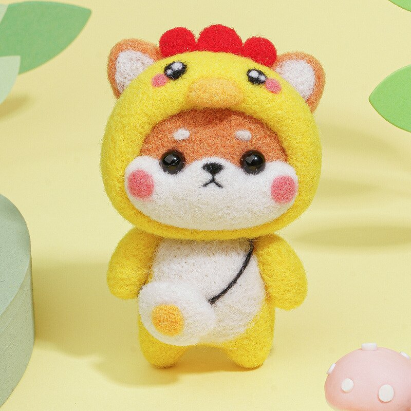 Poupée Animal en feutre de laine, jouet cochon Rat lapin serpent tigre Shiba Inu Dragon singe, Kit de feutrage à l&#39;aiguille en laine, bricolage Non fini: No.6