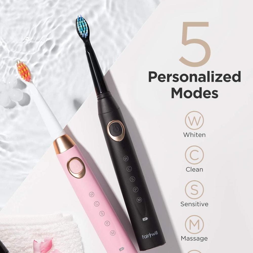 Fairywill brosse à dents sonique électrique étanche 5 Modes têtes de brosse de remplacement minuterie intelligente FW508 brosse à dents adulte Rechargeable