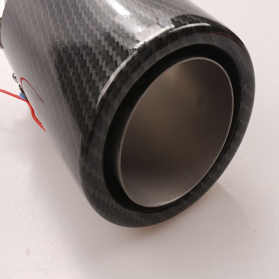 35-61MM IN-92MM OUT Car Exhaust Muffler Pipe Tip Carbon Fiber Look Stainless steel w/ RED LED Light