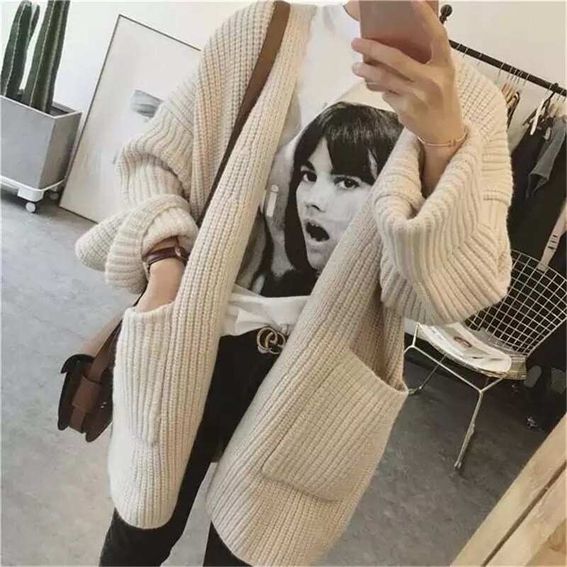 Winter Lente Gebreid Vest Vrouwen Mode Vleermuis Mouw Lange Jas Lange Mouwen Vest Trui vrouwen Lente Jas lui Wind: creamy-white / S