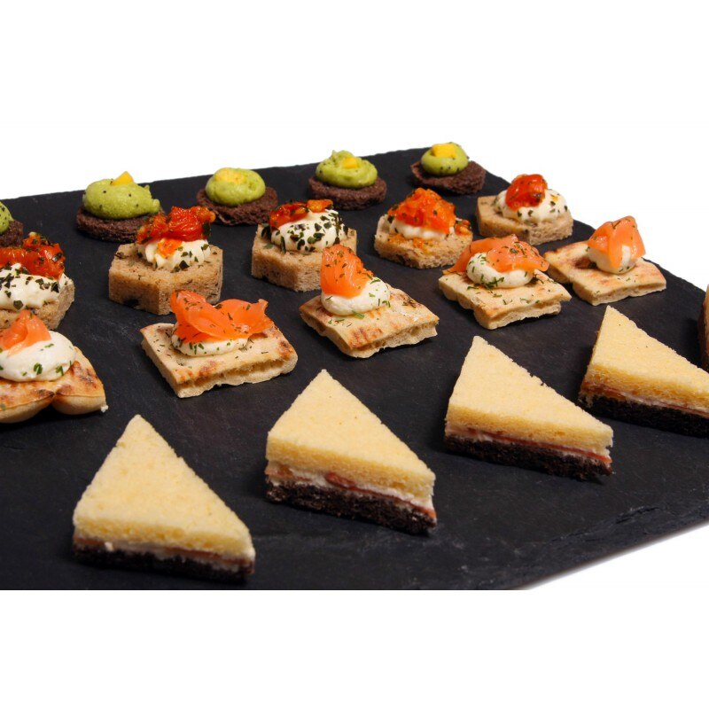 SET DE 4 PLATOS DE PIZARRA JOCCA. PIEDRA NEGRA SOLIDA RECTANGULAR. BANDEJA PARA COMIDA. PERFECTO PARA SUSHI, BARBACOA, BISTEC...