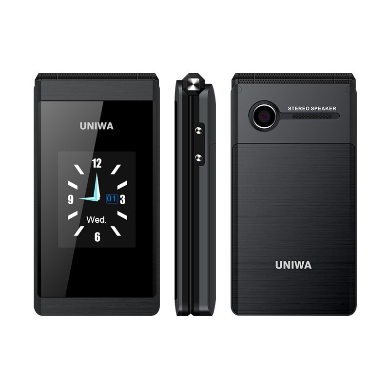Uniwa x28 sênior flip telefone 2g gsm duplo sim desbloqueado telefone celular tela dupla russo teclado hebraico clamshell telefone celular: Italian Keyboard / Black