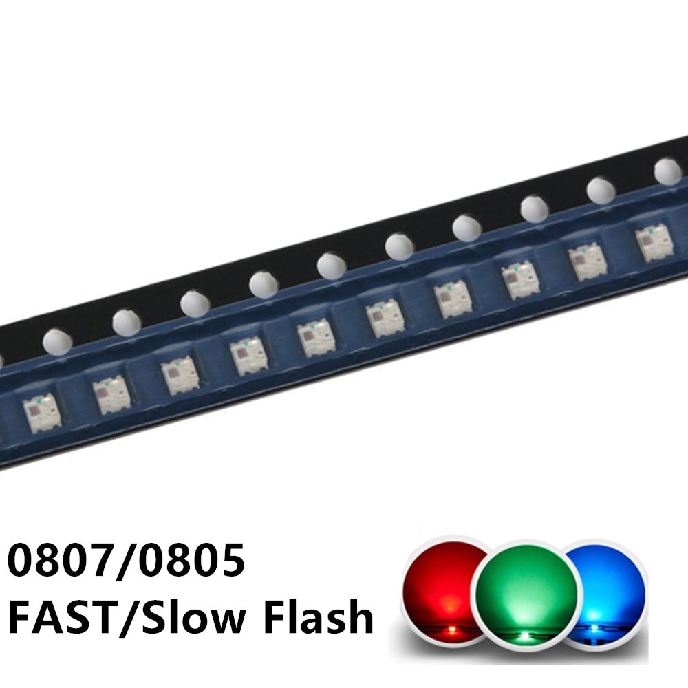100 pièces clignotant LED SMD Diode 0805 rvb Diodo flash Alto Brilho Diod 0807 rvb Flash LED à changement de couleur flash rapide Flash lent