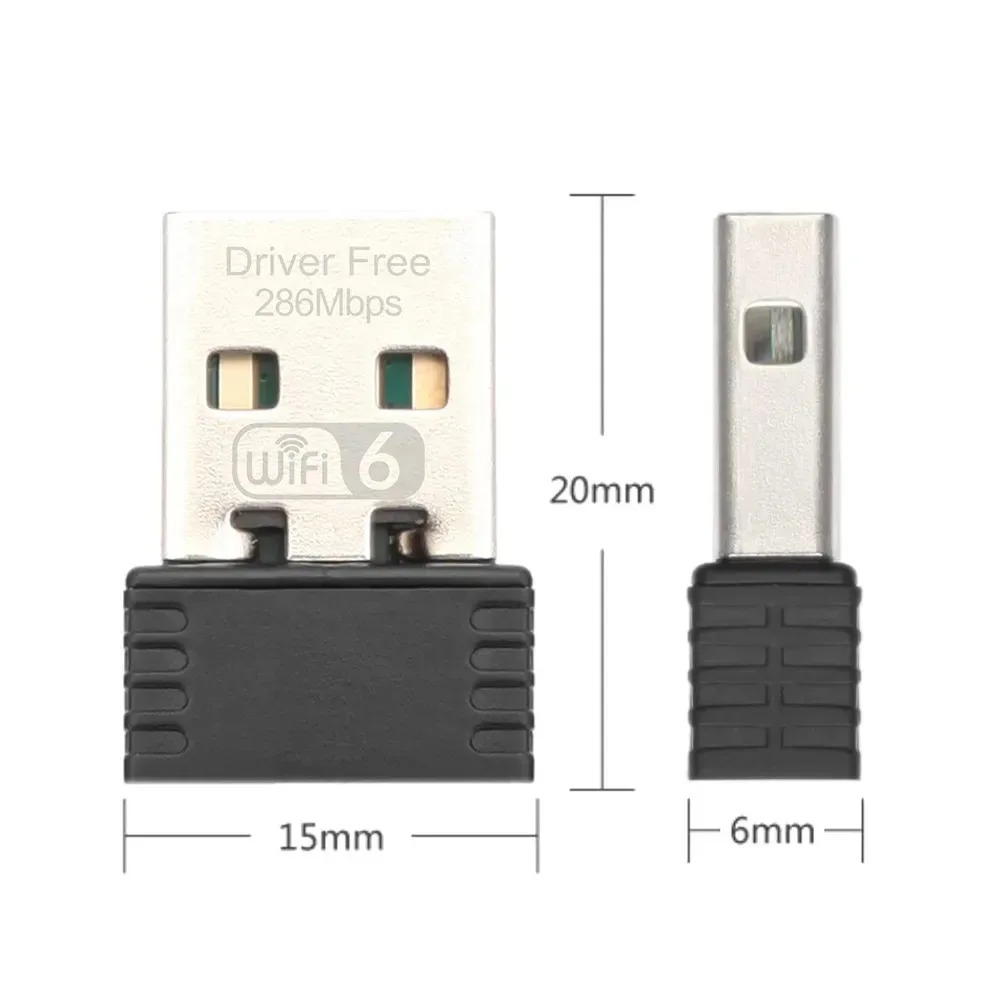Mini usb wifi 6 dongle placa de rede 2.4ghz wi-fi lan adaptador driver livre para computador portátil windows 7 10 11 300m 150m receptor