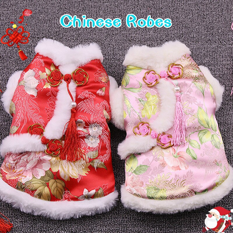 Huisdieren Kleding Happy Douane Tang Kostuum Jaar Verhogen Down Bipod Cheongsam Kat En Hond Kleren Teddybeer Grote jumpsuits