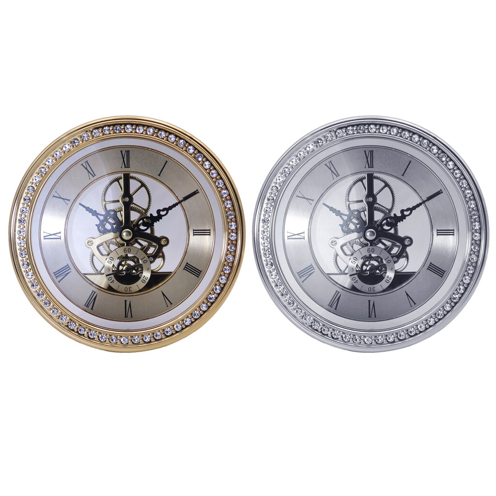 Round Quartz Clock Movement Insert Roman Numeral White Face Skeleton Gear