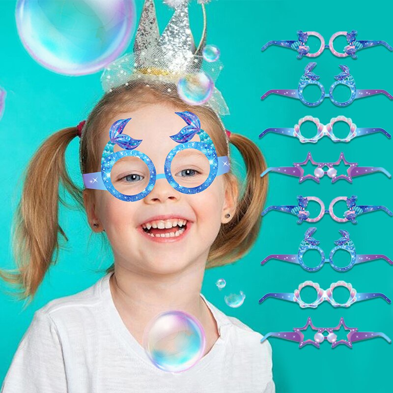 Masque thème sirène pour anniversaire, 4 pièces, sous la mer, coquille de sirène, océan, décor de fête d'anniversaire pour enfants