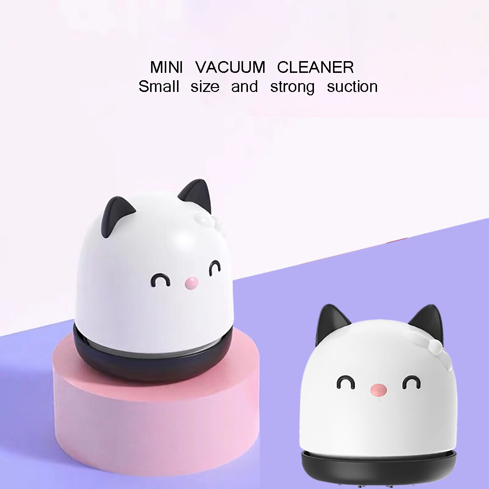 Desktop Vacuum Cleaner Meow Cute Cat Shape USB Interface Rechargeable Mini Dust Cleaner White With 720mah Battery Office Home