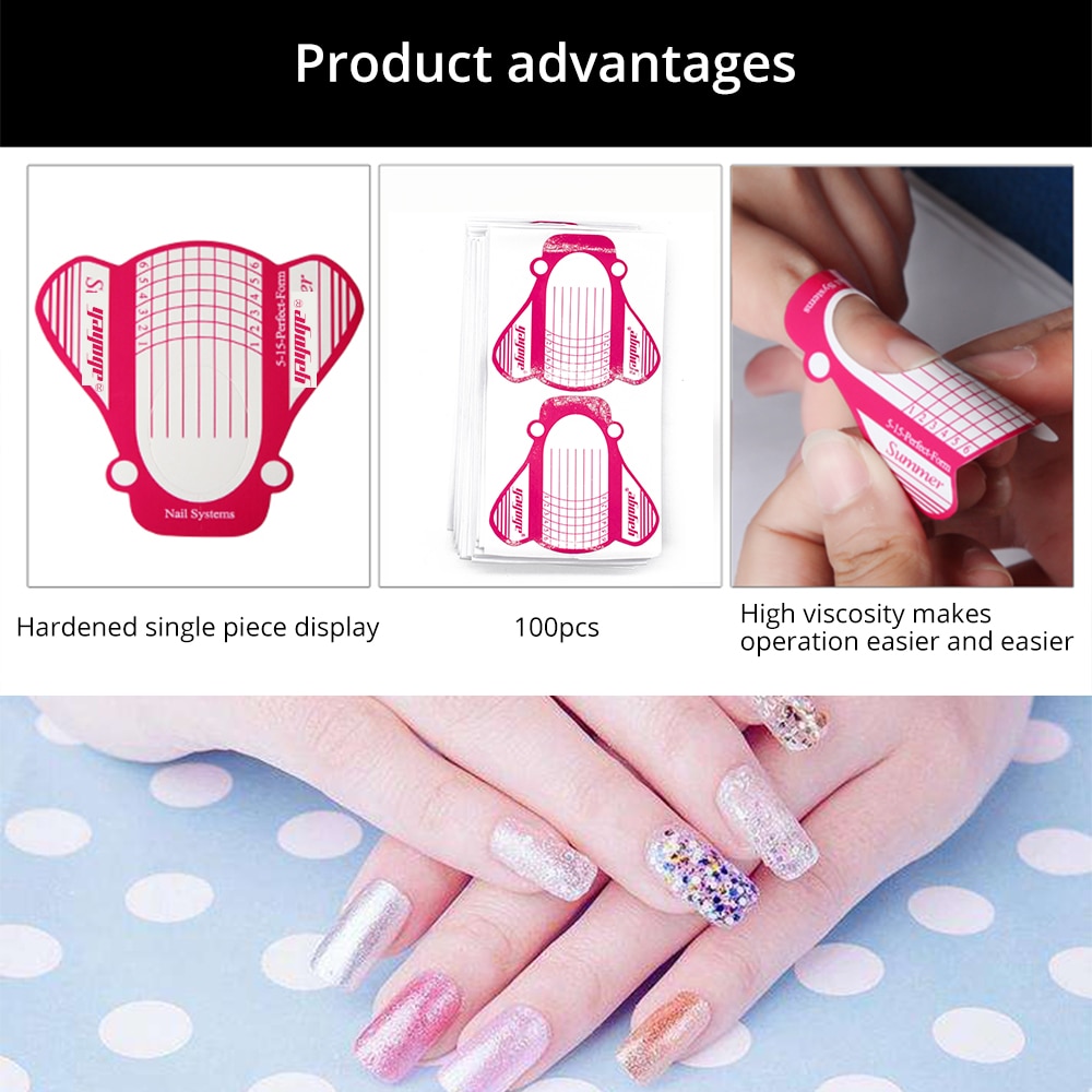 Yayoge Nail Form 100 Stuks/Roll Clear Nail Forms Nail Art Franse Acryl Uv Gel Tips Extension Builder Gids stencil Styling Tools