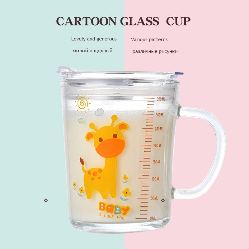 Kinderen Glas Water Cup Hittebestendig Afgestudeerd Leuke Melk Cup Melk Ontbijt Handvat Sap Cup