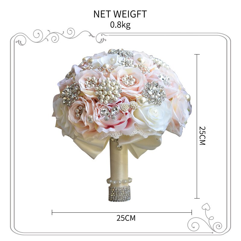 Kyunovia Kleuren Luxe Crystal Broche Boeket Kunstbloemen Boeket Steentjes 25Cm Grote Bruid Bruiloft Boeket GC11