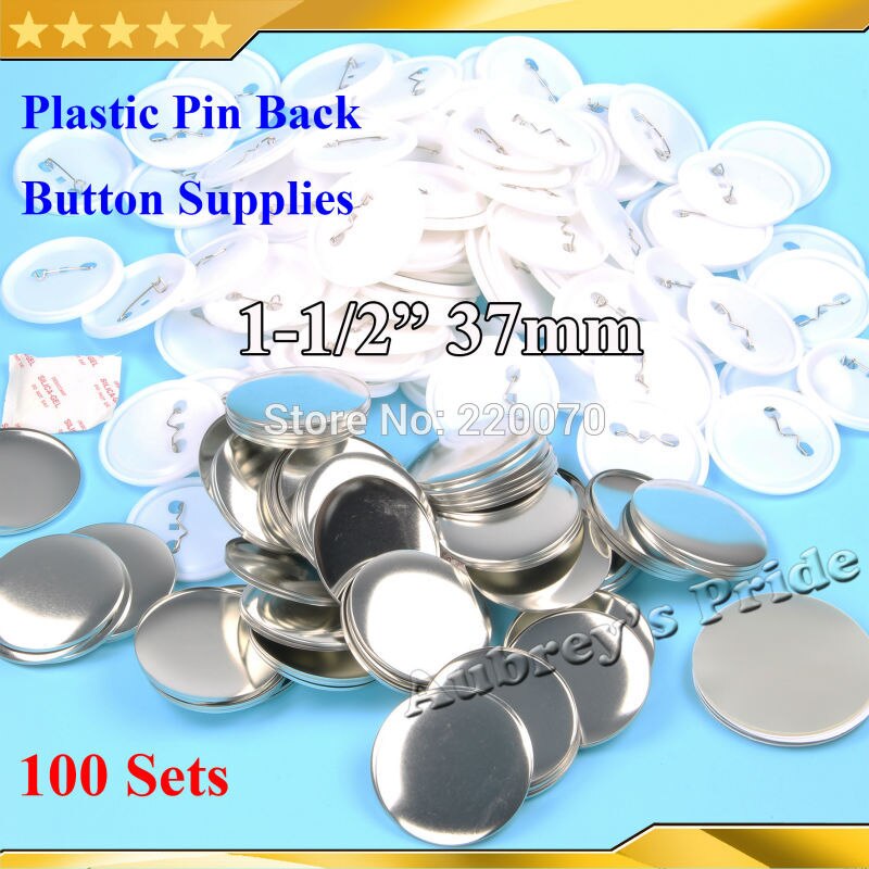 100 Sets 1-1/2&quot; 37mm Plastic Pin Back Button Supply Materials for Badge Button Maker