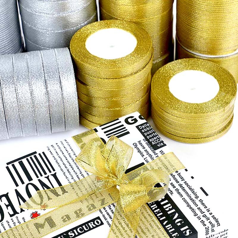 25Yard 22M Handgemaakte Goud Zilver Metallic Glitter Linten Voor DIY Ambachten Naaien Stof Christmas Party Bruiloft Benodigdheden wrap