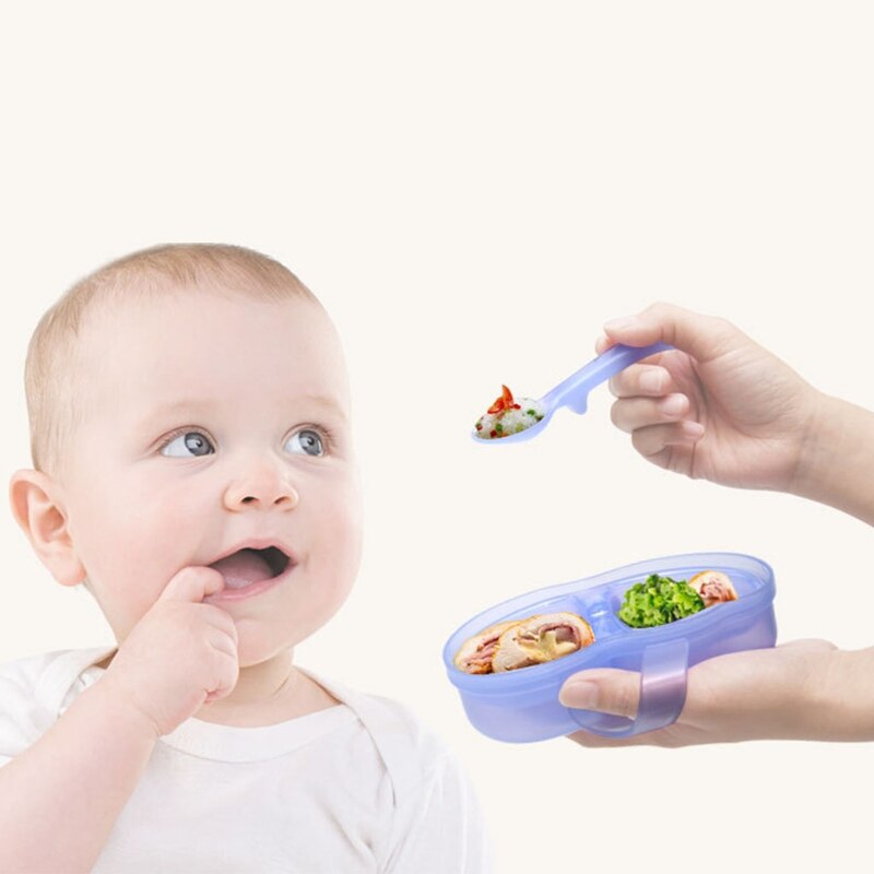 B2EB – bol à compartiment Portable pour bébé, boîte à aliments complémentaires, vaisselle avec couvercle et cuillère, assiette d&#39;alimentation d&#39;apprentissage pour nourrissons