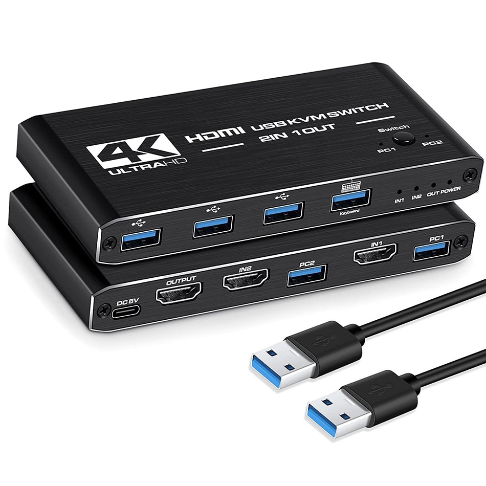 Hdmi-Compatibel Splitter 4K Schakelaar Kvm Switch Usb 2 In 1 Switcher Voor Computer Monitor Toetsenbord En Muis edid/Hdcp Printer: Default Title