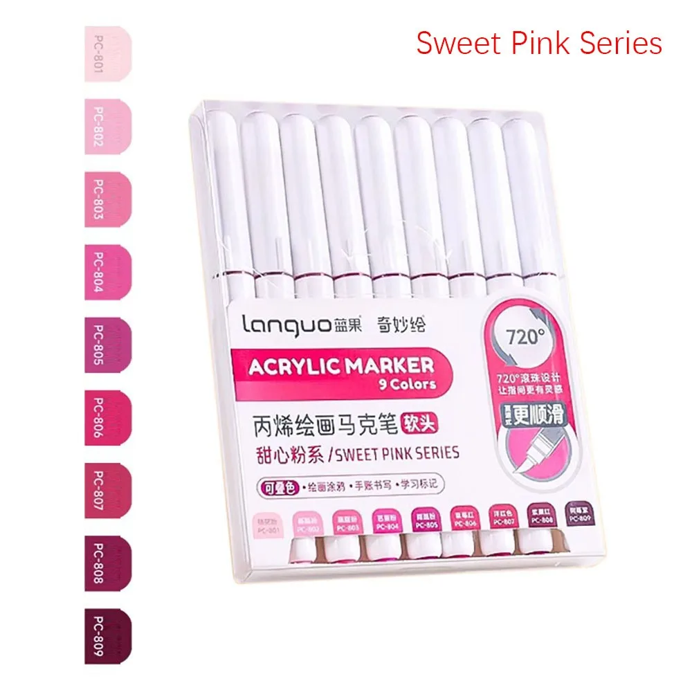 9-Colors Acrylic Marker Pen Stackable Color Straight Liquid Colour Pen Quick Drying Smooth Writing Art Watercolor Pen Graffiti
