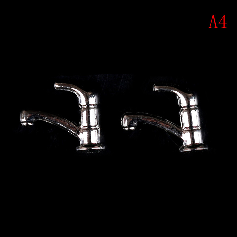 Torneira de metal e plástico para Dollhouse, Brinquedo torneira em miniatura, Acessórios de cozinha e banheiro, Escala 1:12, 1 PC, 2PCs, 4 PCs, 12PCs: Dourado