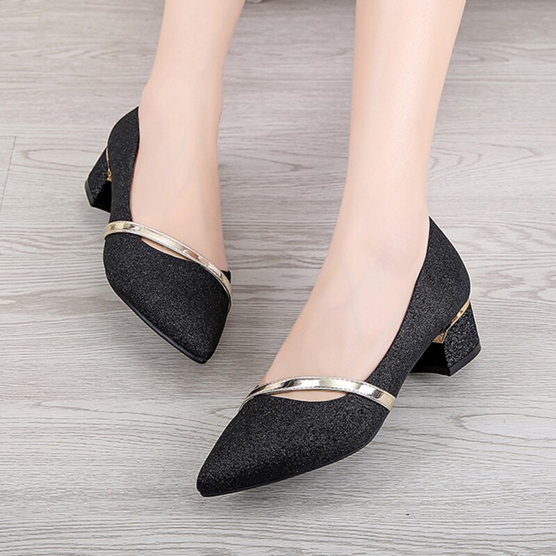 Lente damesschoenen met hoge hak, kantoorschoenen, gouden bruidsschoenen, pumps met pailletten en puntige neus, damesschoenen 6667c