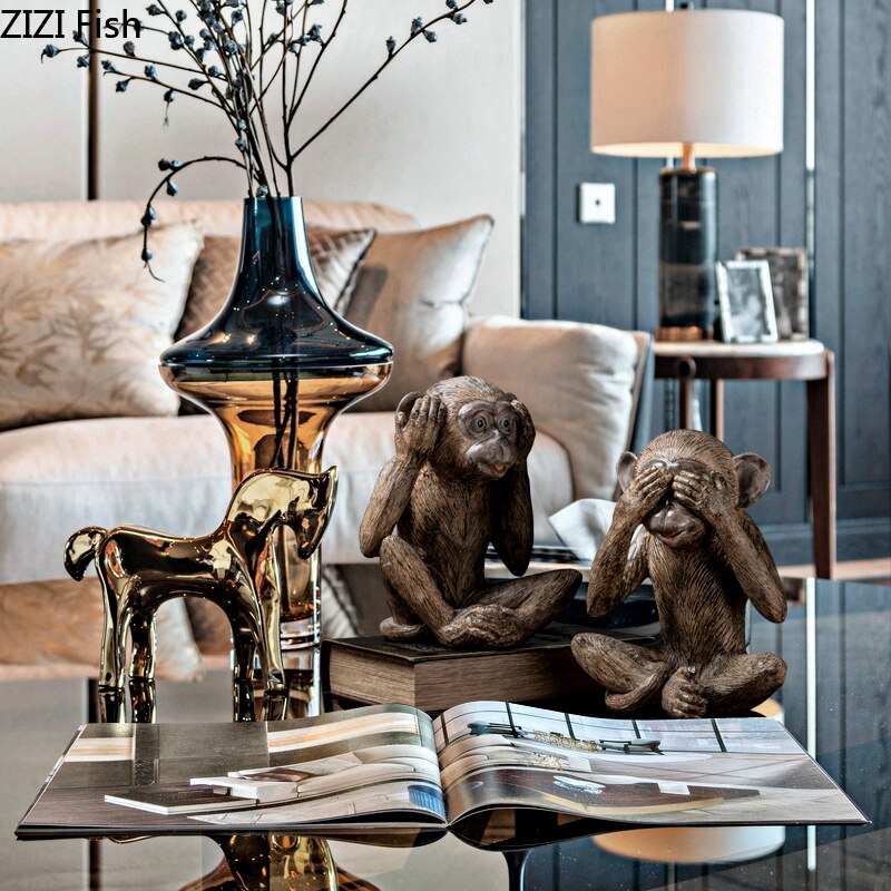 Europees ziet niet, zeg niet kunsthars aap ornamenten huis woonkamer knutselen kantoor decoratie